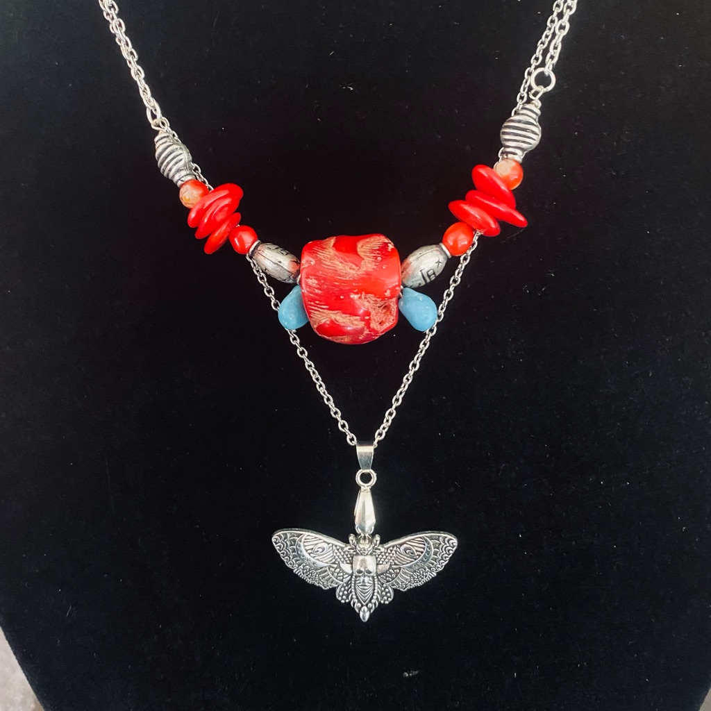 Dead Luna Moth Necklace Two Strand Boho Witchery Gothic